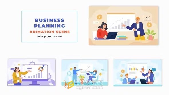 平面设计企业业务演示和数据分析报告动画场景-AE模板