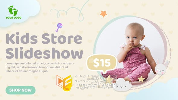 AE模板-童装店时装特卖宣传广告片婴儿用品商店介绍视频