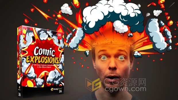 150组动漫卡通烟雾爆炸MG动画特效4K视频素材带透明通道+AE工程