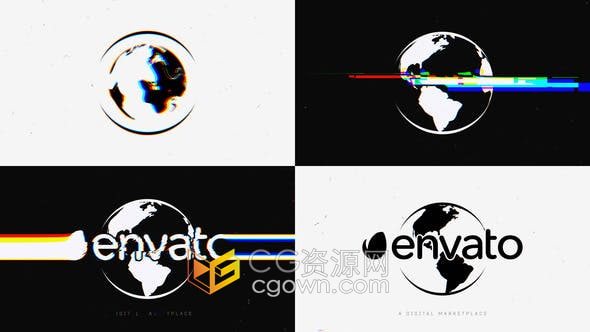AE模板-故障数字失真毛刺地球旋转动画LOGO视频片头效果