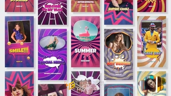 竖屏动画设计卡通漫画风格多彩艺术海报-AE短视频模板