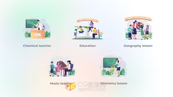 教师节学术教育主题概念干净图形场景动画-AE模板