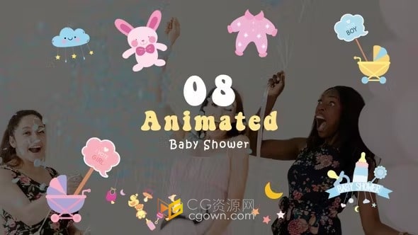 儿童玩具婴儿车奶瓶等宝宝相关卡通动画物品元素-AE模板