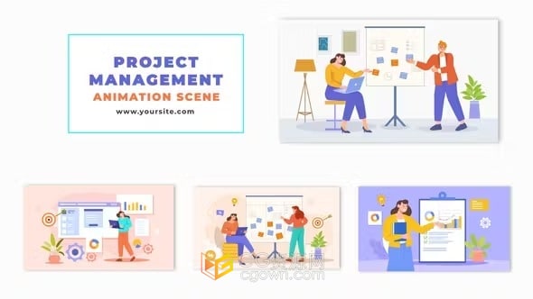 项目管理演示扁平化角色动画场景AE模板