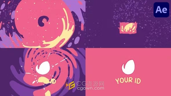 卡通和快速手绘动画AE模板彩色液体标志品牌演示