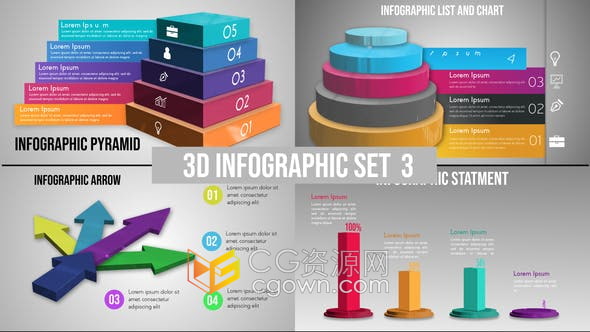 AE模板-E3D插件制作信息图表报告分析3D图形动画视频