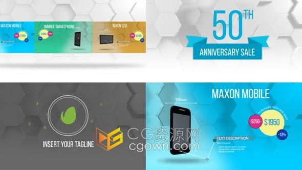 六角边图形场景介绍产品推广视频动画制作AE模板