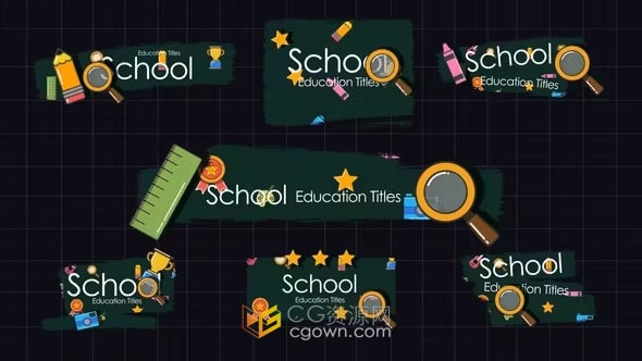 AE模板-卡通学校教育主题图标笔刷标题放大镜搜索文本动画元素