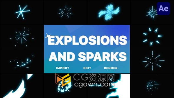 AE模板-实用手绘爆炸星星火花过渡动画音乐舞蹈卡通视频游戏特效元素