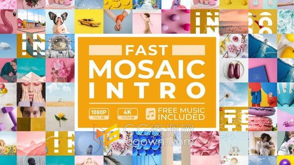 AE模板-马赛克排版照片视频墙滑动开场视频片头动画