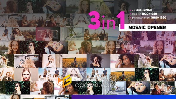 AE模板-现代马赛克网格视频墙照片动画开场视频片头