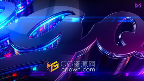 AE模板-Dubstep 3D科技感光滑金属质感多彩霓虹灯效果展示LOGO动画
