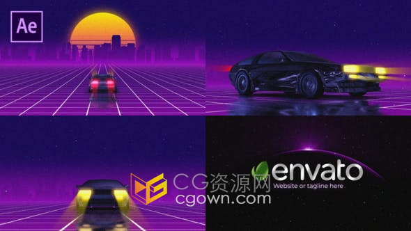 AE模板-多彩复古VHS屏幕汽车动画视频片头