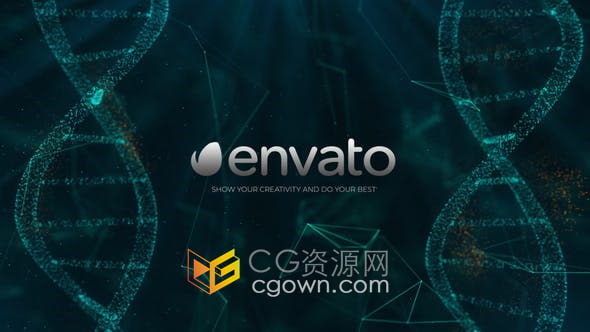 AE模板-发光粒子演绎DNA双螺旋分子结构动画制作医学生物技术标题