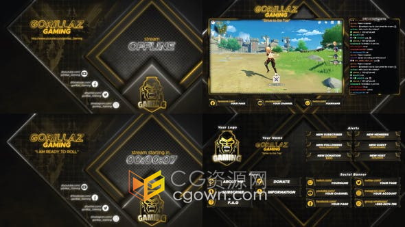 AE模板-流媒体在线直播游戏窗口面板背景过渡包装动画元素