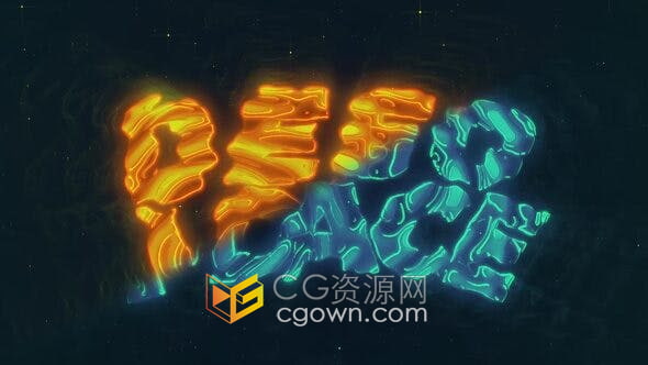 AE模板-抽象卡通波浪扭曲液体变形赛博朋克发光LOGO动画视频