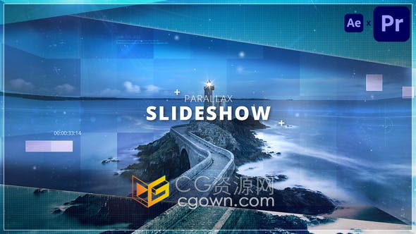 PR/AE模板-移动视差效果数字公司演示卷轴投影杂志风格宣传片