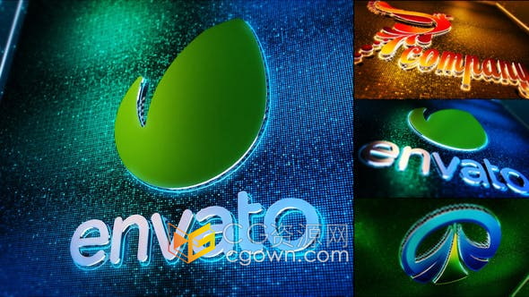 AE模板-3D多彩发光金属电子粒子元素背景展示高科技品牌LOGO动画