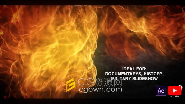 AE模板-历史记录片秋季电影主题燃烧火焰转场过渡效果视频
