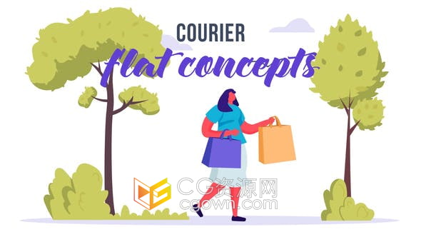 AE模板-MG解说动画平面概念邮递员速递出发配送送达快递主题