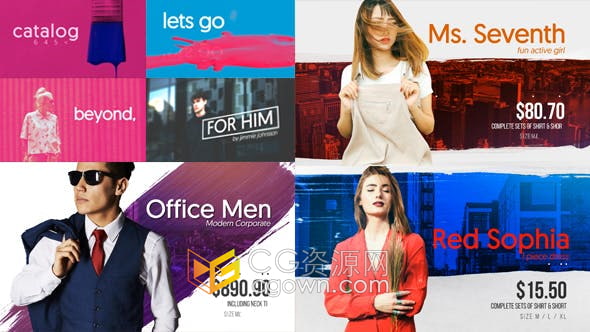 AE模板-真实画笔颜料墨水素材元素制作时尚艺术产品服饰电子目录