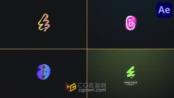 现代实用的AE模板带有嘈杂的失真动画旋转3D标志片头