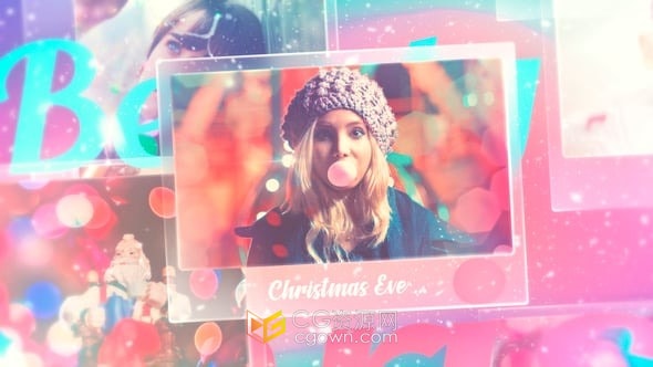 雪花粒子元素水晶相框照片展示视频相册-AE模板