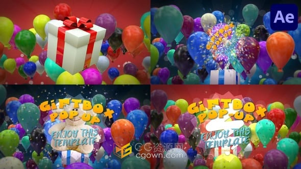 礼品盒弹出窗口节日庆祝视频片头动画-AE模板