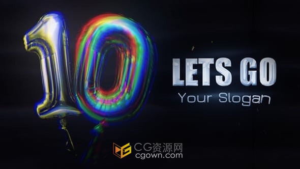 实用3D铝膜数字气球倒计时片头-AE模板