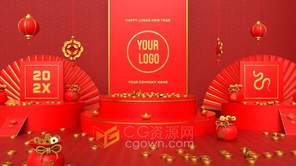 中国红喜庆新年视频片头动画-AE模板下载