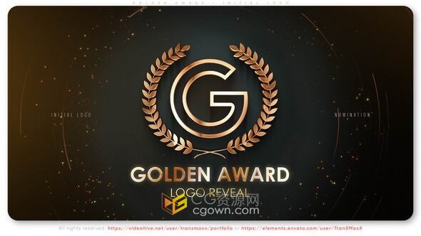 金色和史诗般风格奖项提名主标题揭幕LOGO动画设计-AE模板