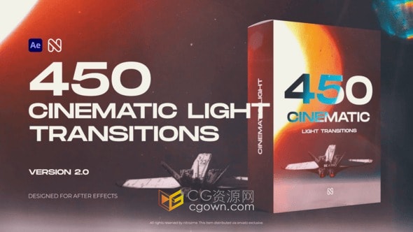 视觉冲击力MAX!450种电影级灯光过渡AE光效转场模板