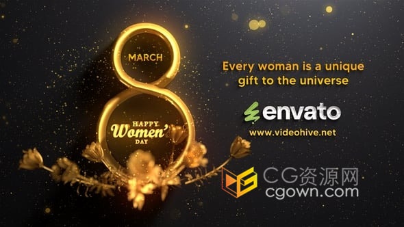 AE模板金色粒子元素LOGO动画视频片头国际妇女节Womens Day
