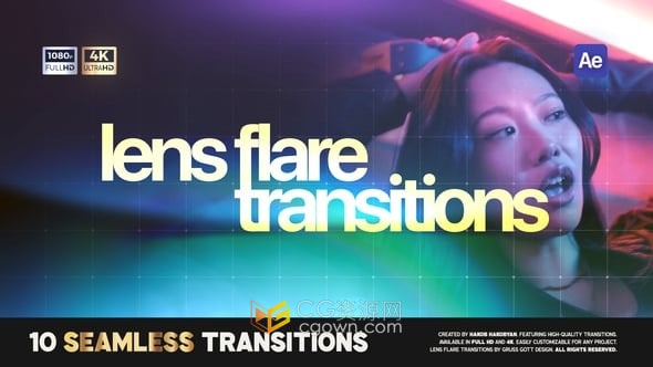 10种高分辨率镜头光晕过渡视频转场效果动画-AE模板
