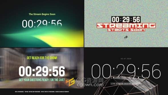 4个可自定义直播倒计时流媒体倒计时AE模板下载