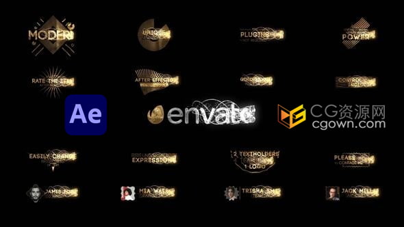 17组奢华尊贵粒子特效金色文字标题动画-AE模板