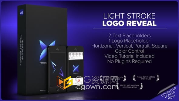 光影描边特效LOGO动画4K视频片头-AE模板