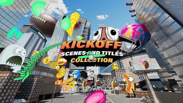 足球主题3D元素开球场景宣传标题动画视频片头-AE模板