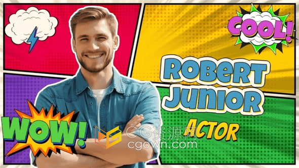 漫画风格定格画面介绍演员阵容人物信息动画视频-AE模板