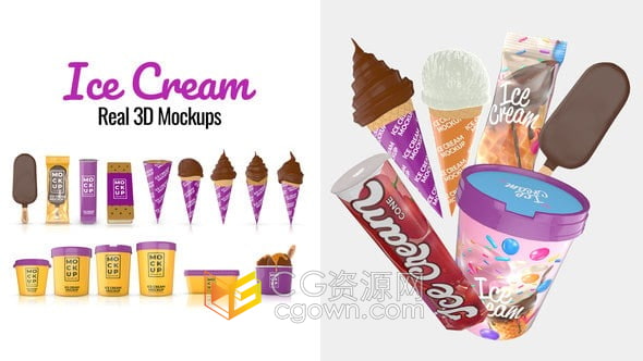 15种冰淇淋雪糕真实3D模型展示动画广告片视频-AE模板