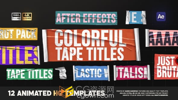 皱巴巴纸张撕裂贴纸纹理文字标题动画12组AE模板