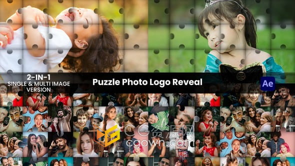 拼图照片视频墙演绎LOGO动画片头片尾-AE模板