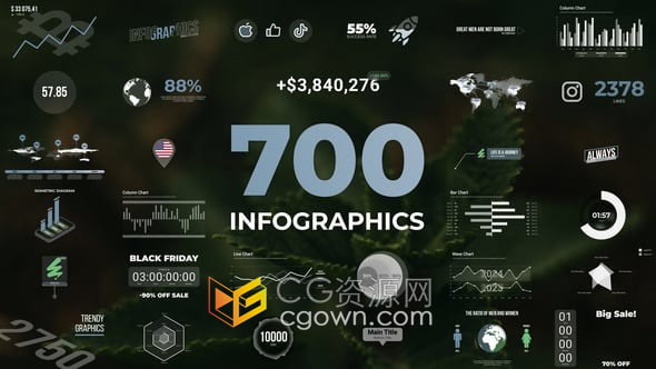 700个信息图表动画160个时尚图标340多个高质量的标志和地图-AE模板
