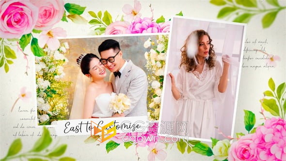 AE模板-明亮优雅绿叶花卉元素婚礼相册视频浪漫幻灯片
