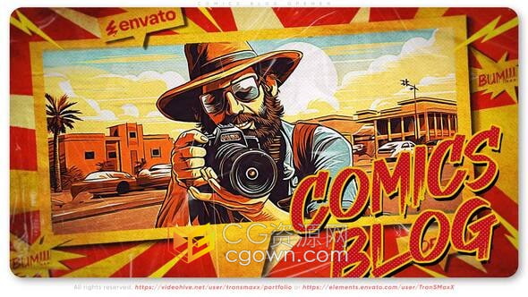 AE模板-卡通漫画电影风格老式复古喜剧效果视频开场