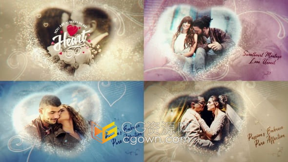 AE模板-唯美浪漫爱心动画粒子元素装饰婚礼照片视频情侣相册