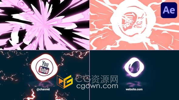 AE模板-活力手绘能量爆炸闪光灯效果标志揭示片头片尾标语LOGO动画