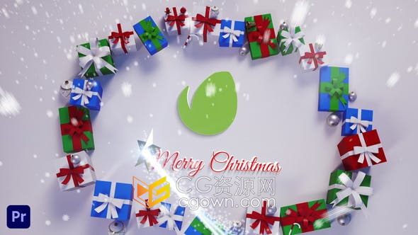PR模板-星光粒子光束拖尾围绕圣诞礼物装饰品旋转节日标志祝福标语展示动画