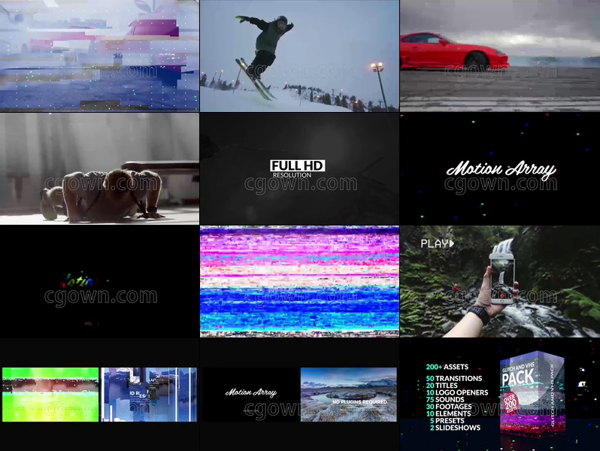 Premiere模板200种信号干扰画面故障破损特效转场带音效-PR模板下载