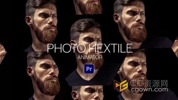六边形格子蜂窝矩阵视觉动画照片或视频效果制作-PR模板